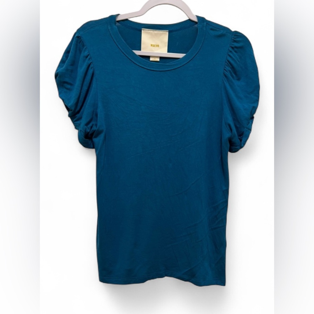 Maeve Anthropology women’s XS scoop neck dark teal shirt with ruched sleeves